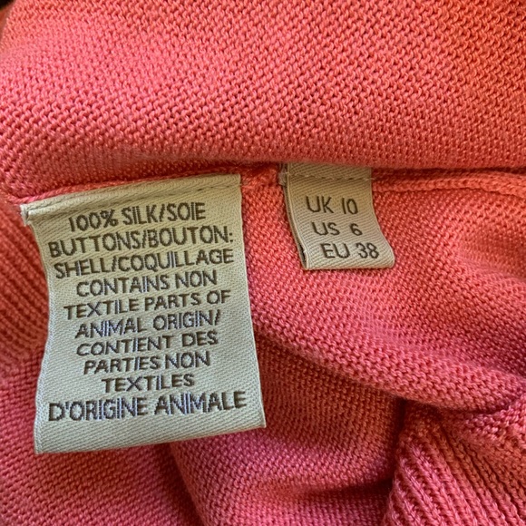 orla kiely Salmon Pink Silk Knit Dress Tie Waist w/Pockets Short Sleeves size 6 - Picture 5 of 7